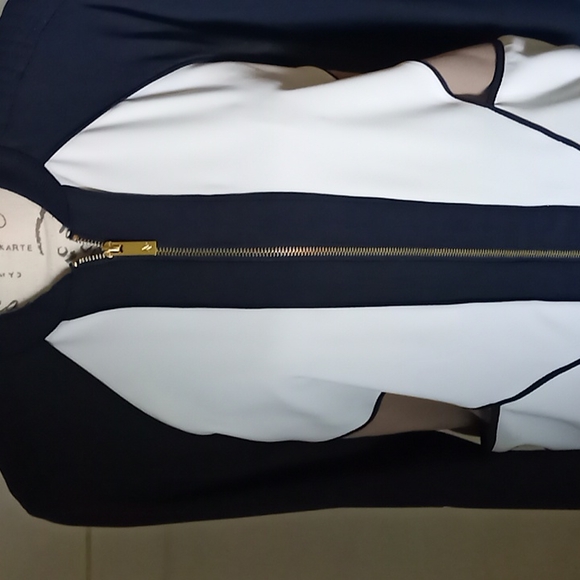 Adrienne Vittadini Midnight Blue Crepe Colorblock Jacket Sz S - Picture 2 of 6